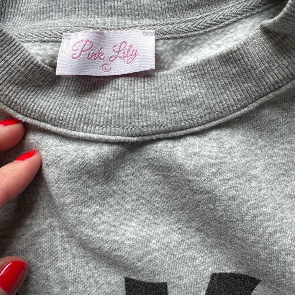 Pink Lily Gray Crew Neck Sweater - Picture 4 of 5